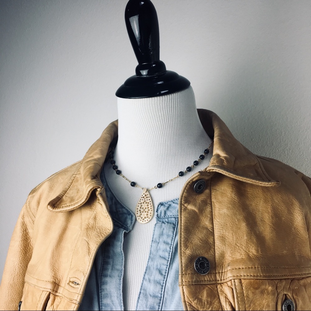 Boho Necklace | Indigo + Brass + Vegan Bone
